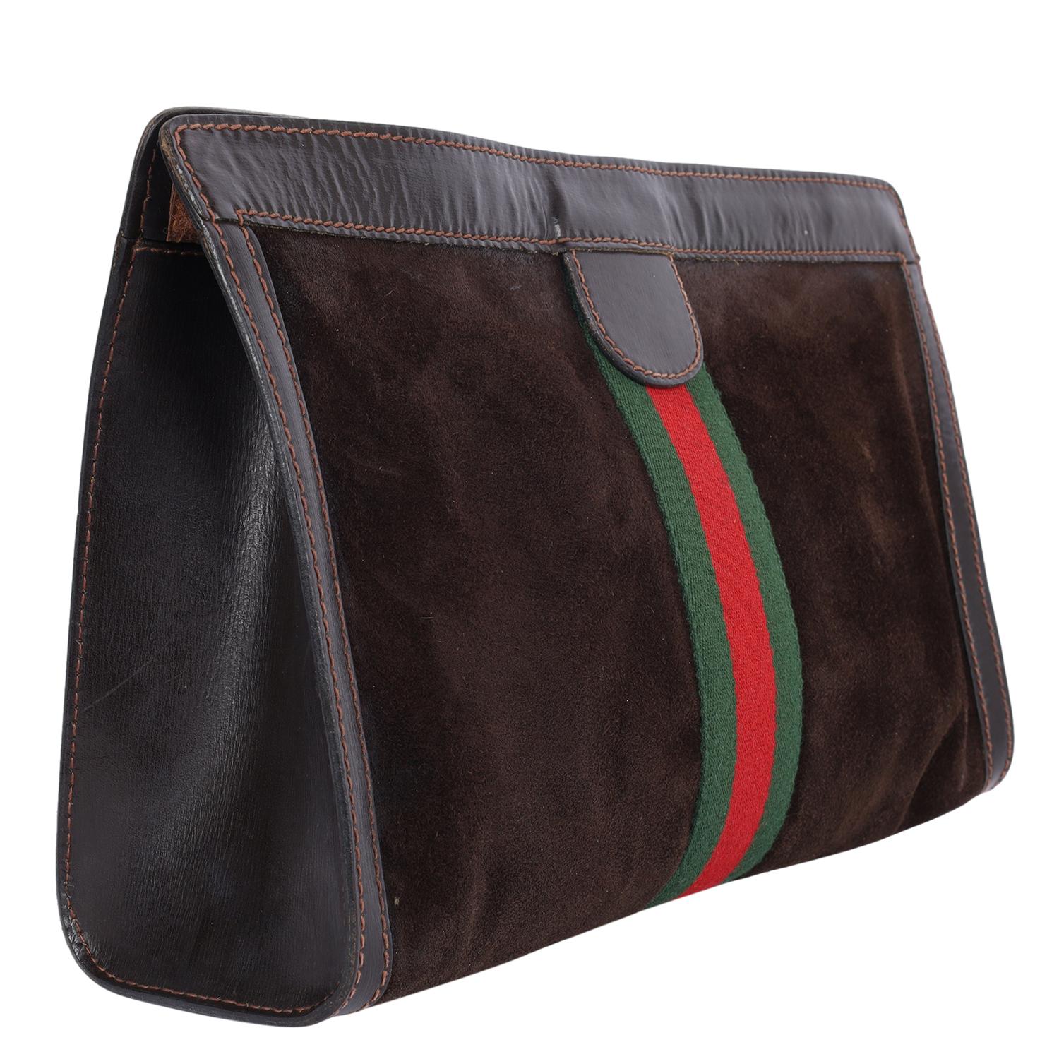 Gucci Brown Suede Leather Ophidia GG Clutch Toiletry Bag  For Sale 4