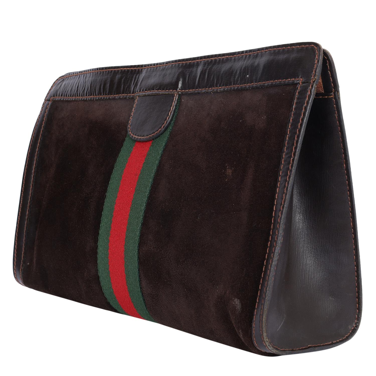 Gucci Brown Suede Leather Ophidia GG Clutch Toiletry Bag  For Sale 5