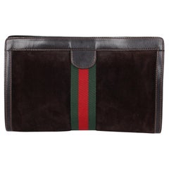 Gucci Brown Suede Leather Ophidia GG Clutch Toiletry Bag 