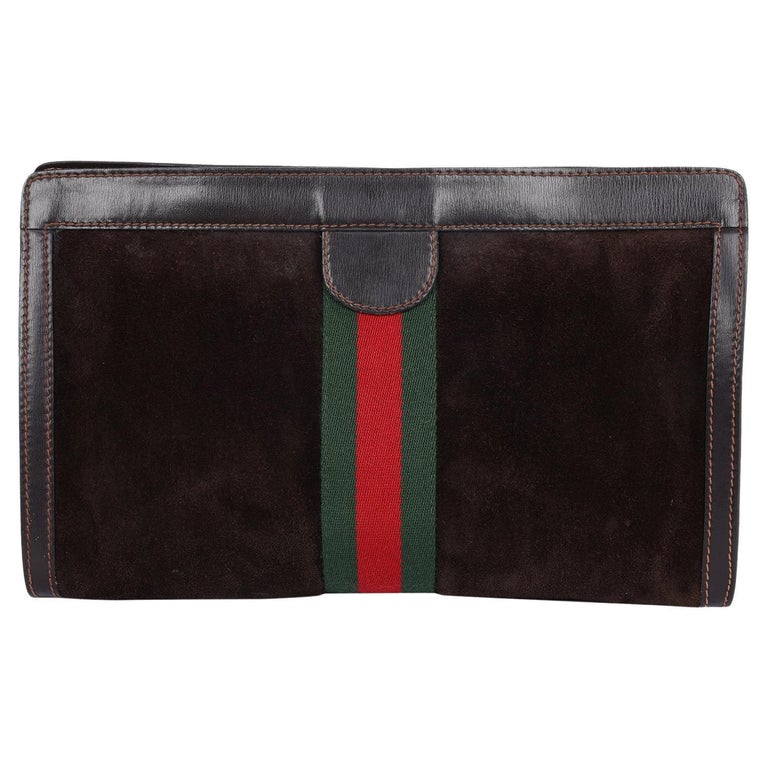 Gucci Pochette Ophidia GG in pelle scamosciata marrone per la