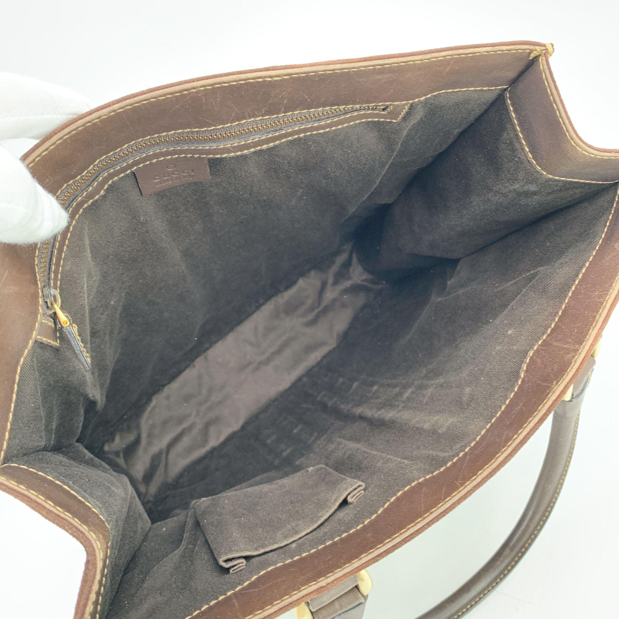 Women's or Men's Gucci Brown Suede Monogram Nailhead Tote Bag Handbag For Sale
