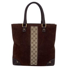 Gucci Brown Suede Monogram Nailhead Tote Bag Handbag