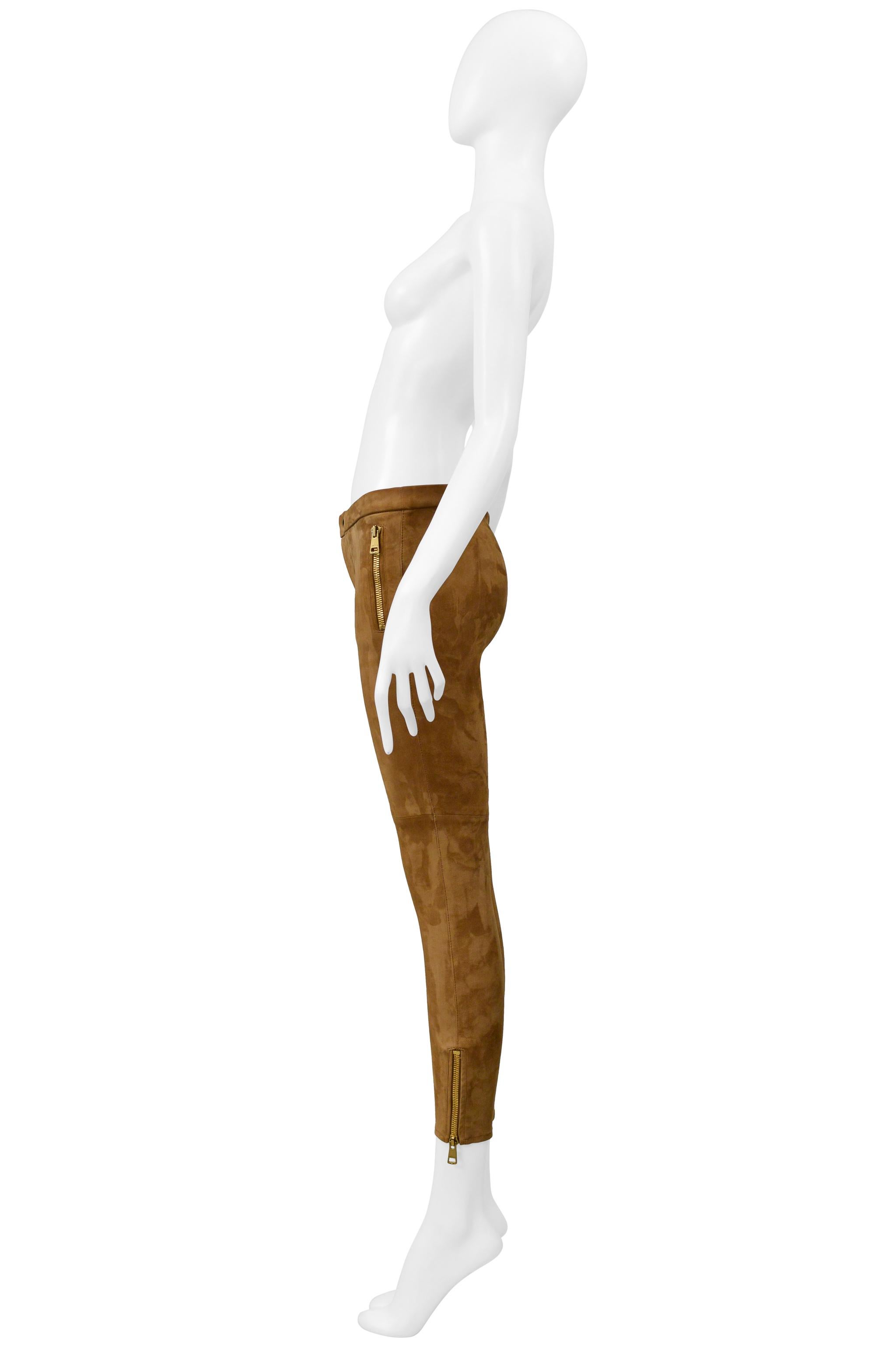 Pantalon en daim à fermetures éclair dorées de Gucci, coloris Brown Pour femmes en vente