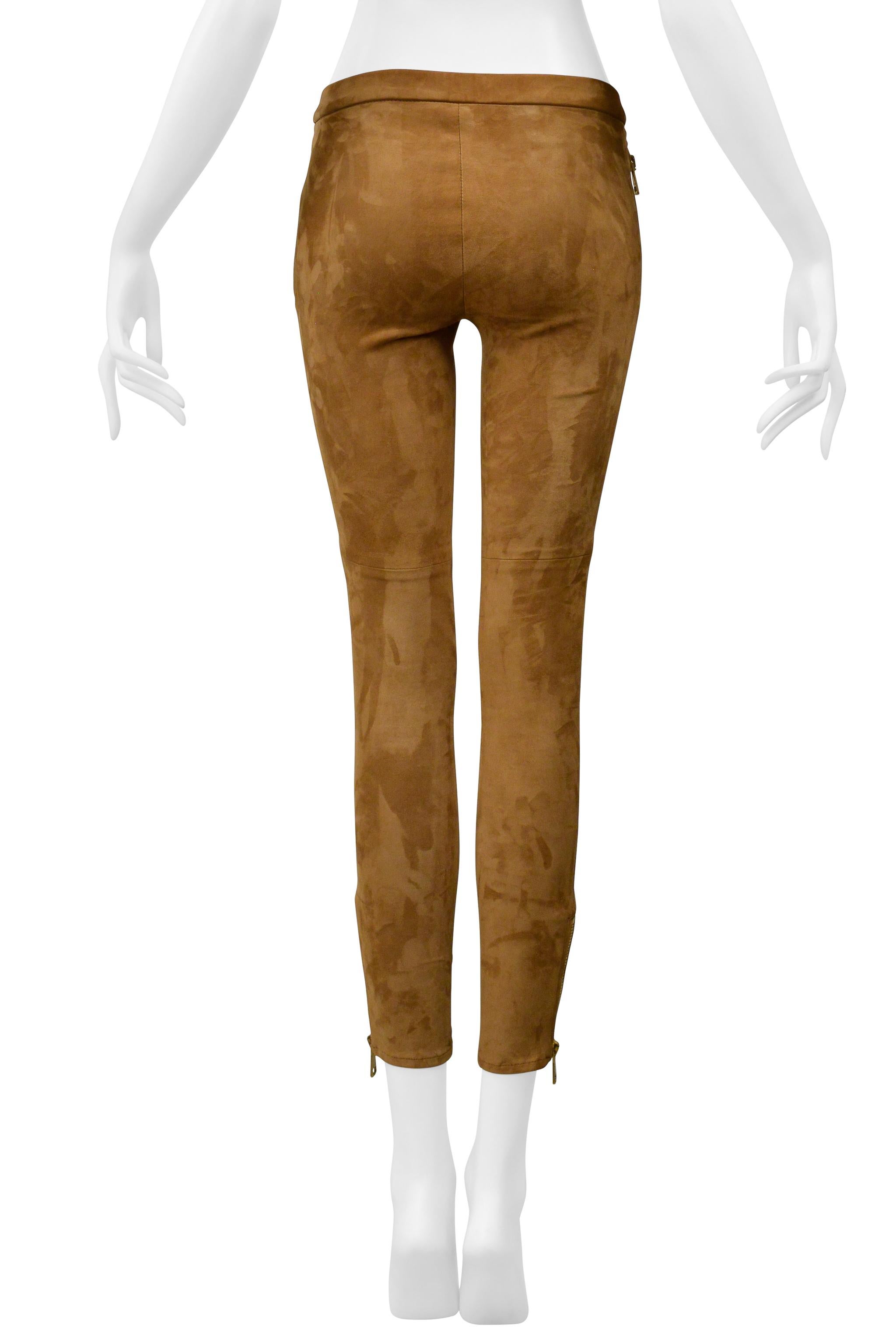 Pantalon en daim à fermetures éclair dorées de Gucci, coloris Brown en vente 1