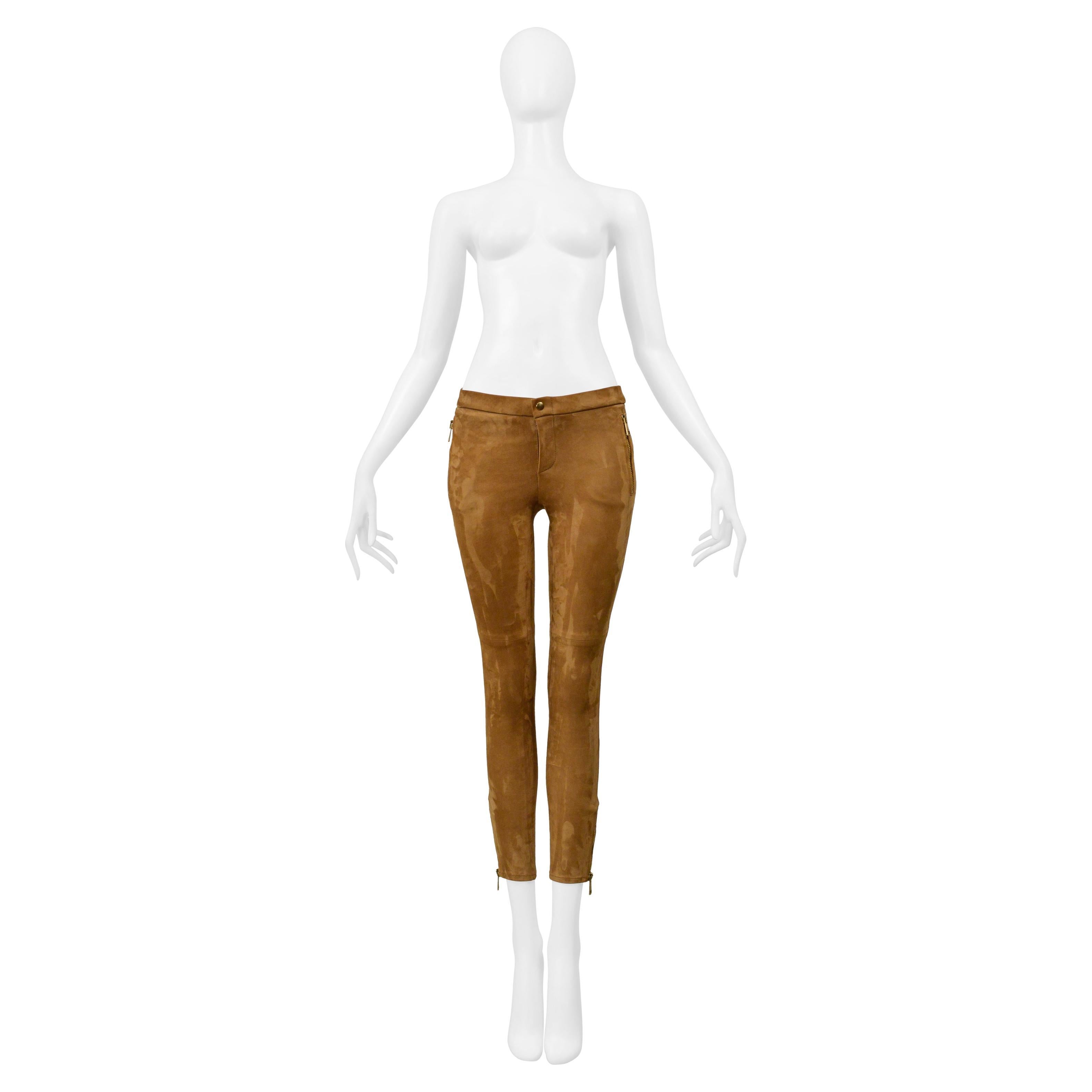 Gucci Braune Wildlederhose mit goldenen Reißverschlüssen