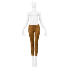 Gucci Pantaloni in pelle scamosciata marrone con cerniere dorate