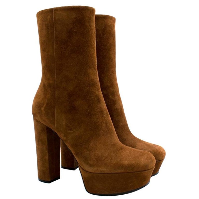 Gucci Brown Suede Platform Heeled Boots - Size EU 39 at 1stDibs | platform gucci  boots