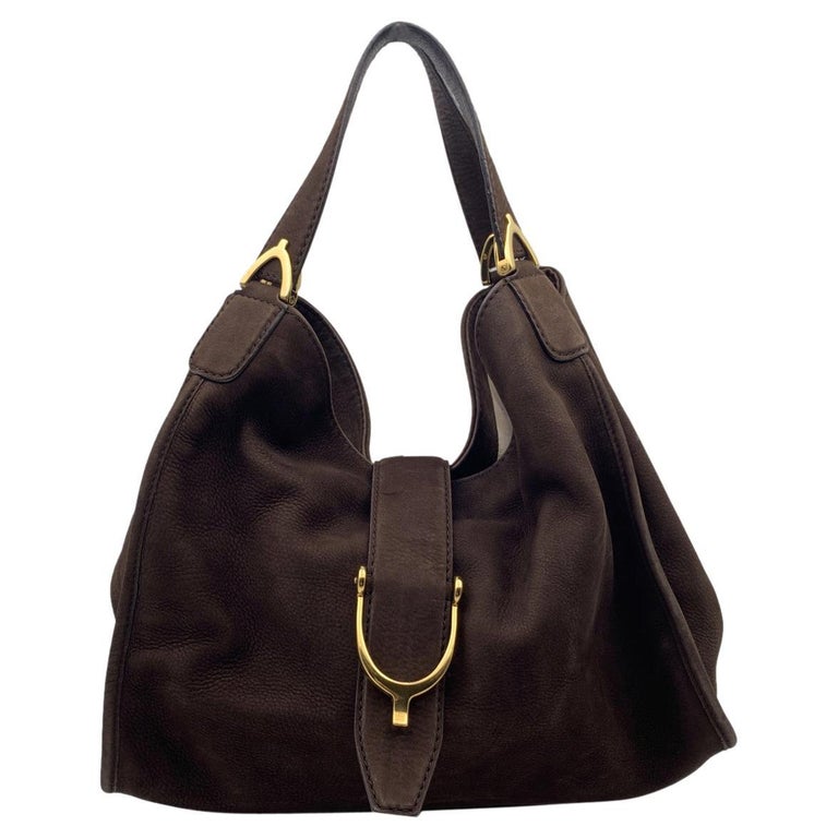 Gucci Brown Suede Slouchy Stirrup Hobo Bag Shoulder Bag For Sale at 1stDibs