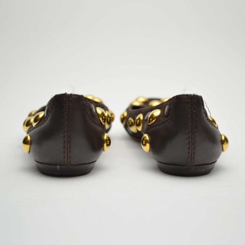 Black Gucci Brown Suede Studded 'Babouska' Flats Size 37.5