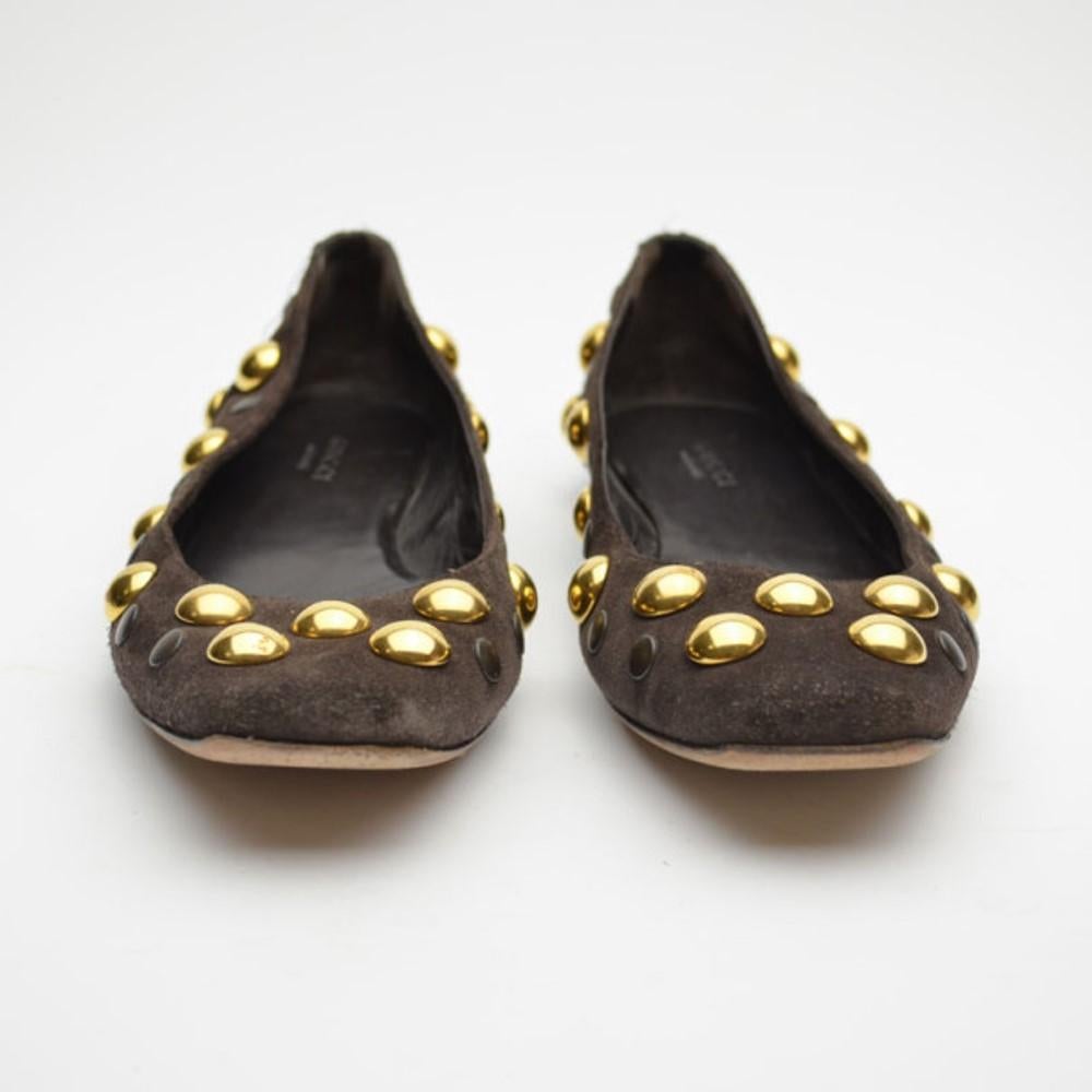Women's Gucci Brown Suede Studded 'Babouska' Flats Size 37.5