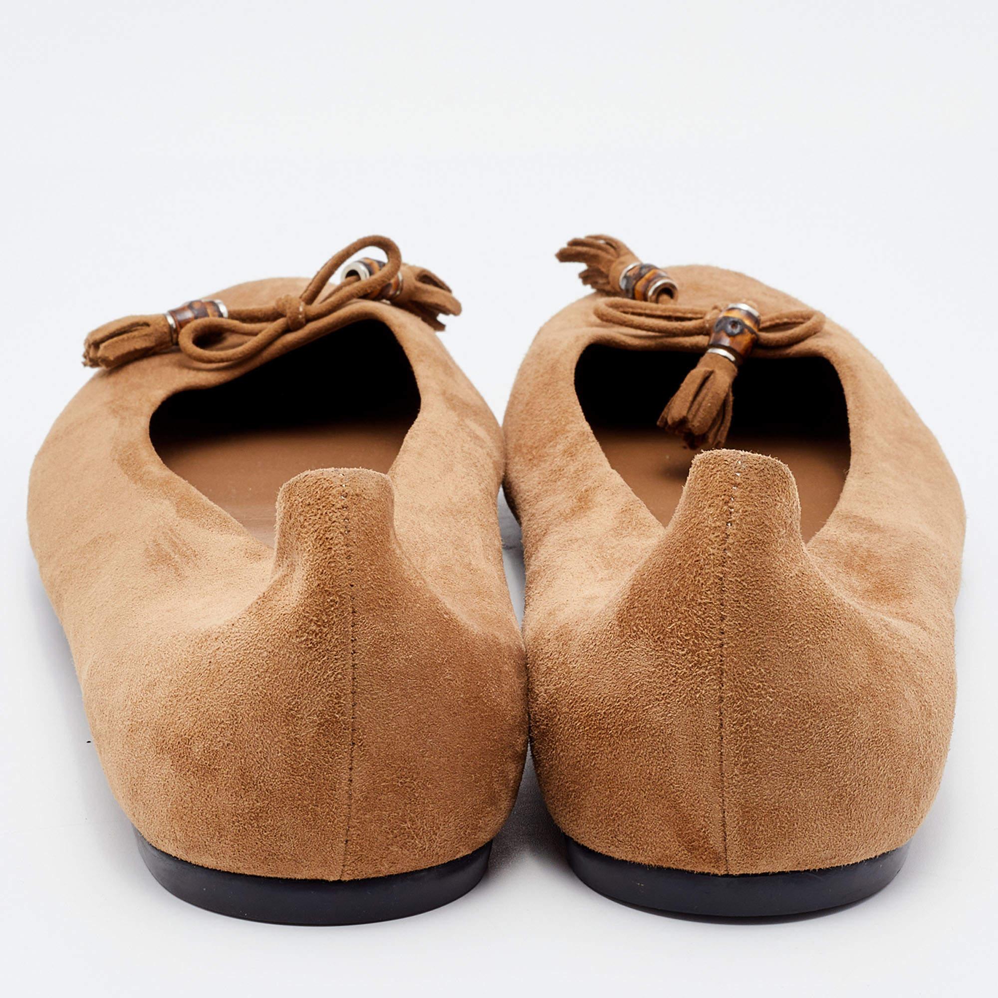 Women's Gucci Brown Suede Tassel Ballet Flats Size 40.5 For Sale