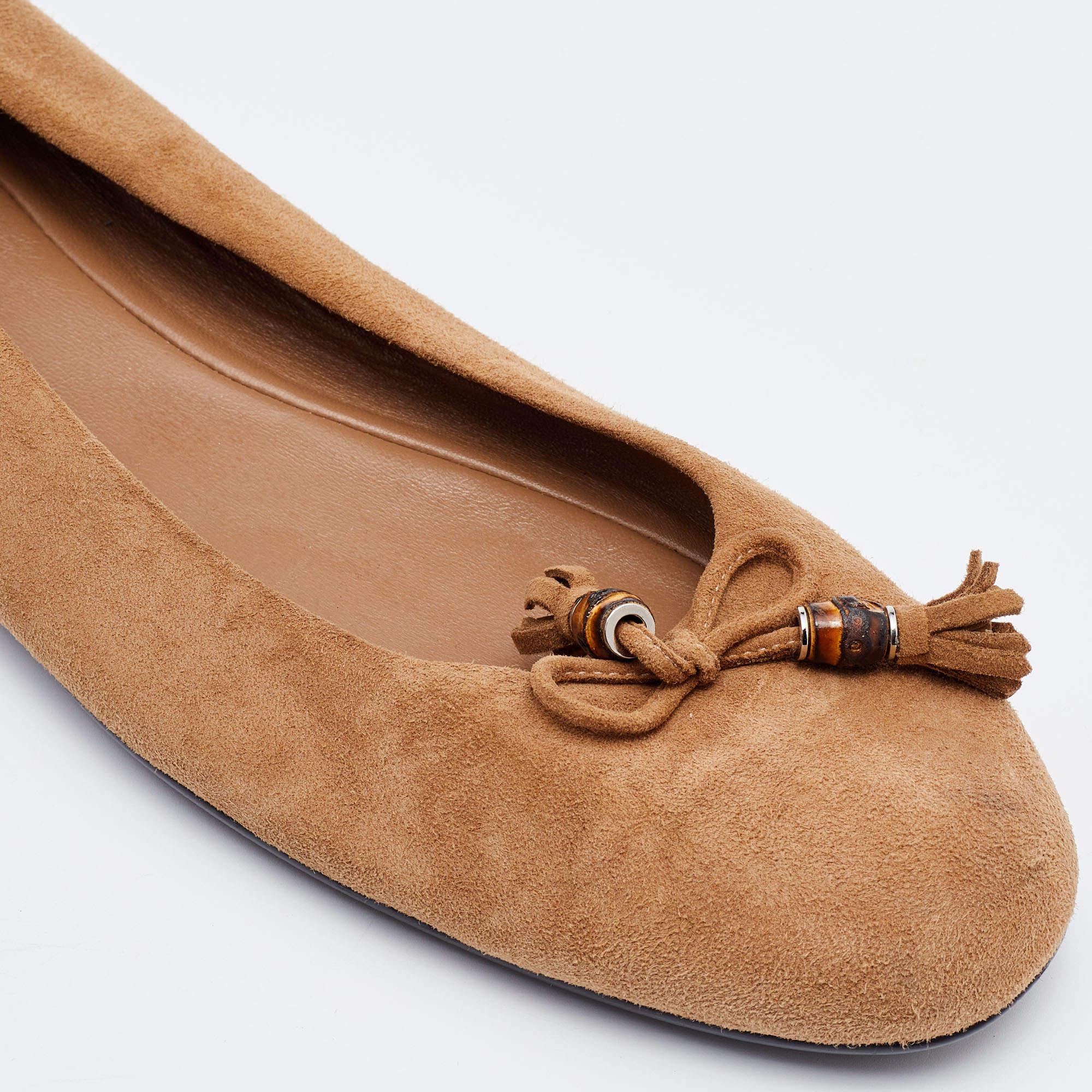 Gucci Brown Suede Tassel Ballet Flats Size 40.5 For Sale 1