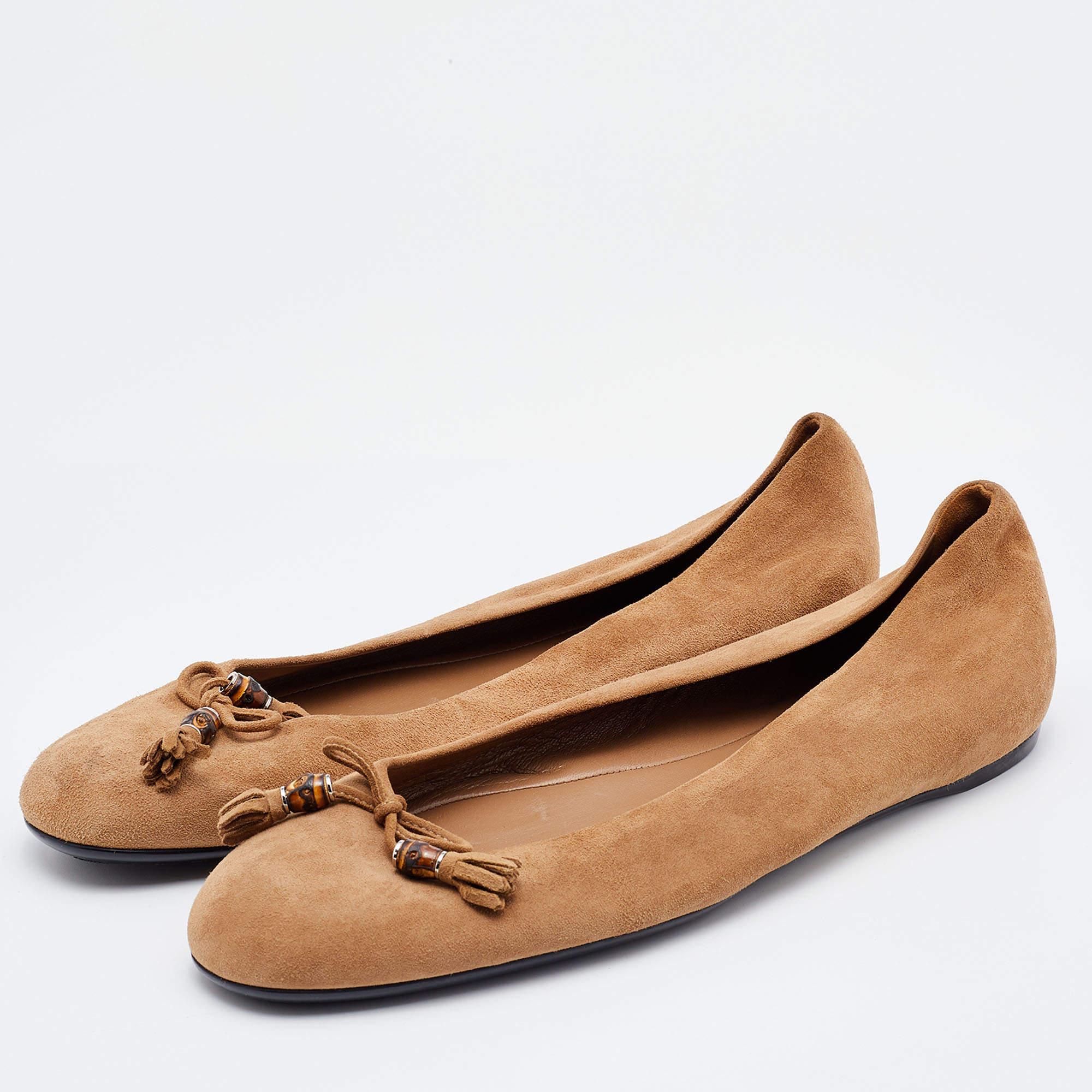 Gucci Brown Suede Tassel Ballet Flats Size 40.5 For Sale 3