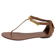 Gucci Brown Suede Thong Ankle Strap Sandals Size 37
