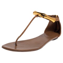 Used Gucci Brown Suede Thong Ankle Strap Sandals Size 37