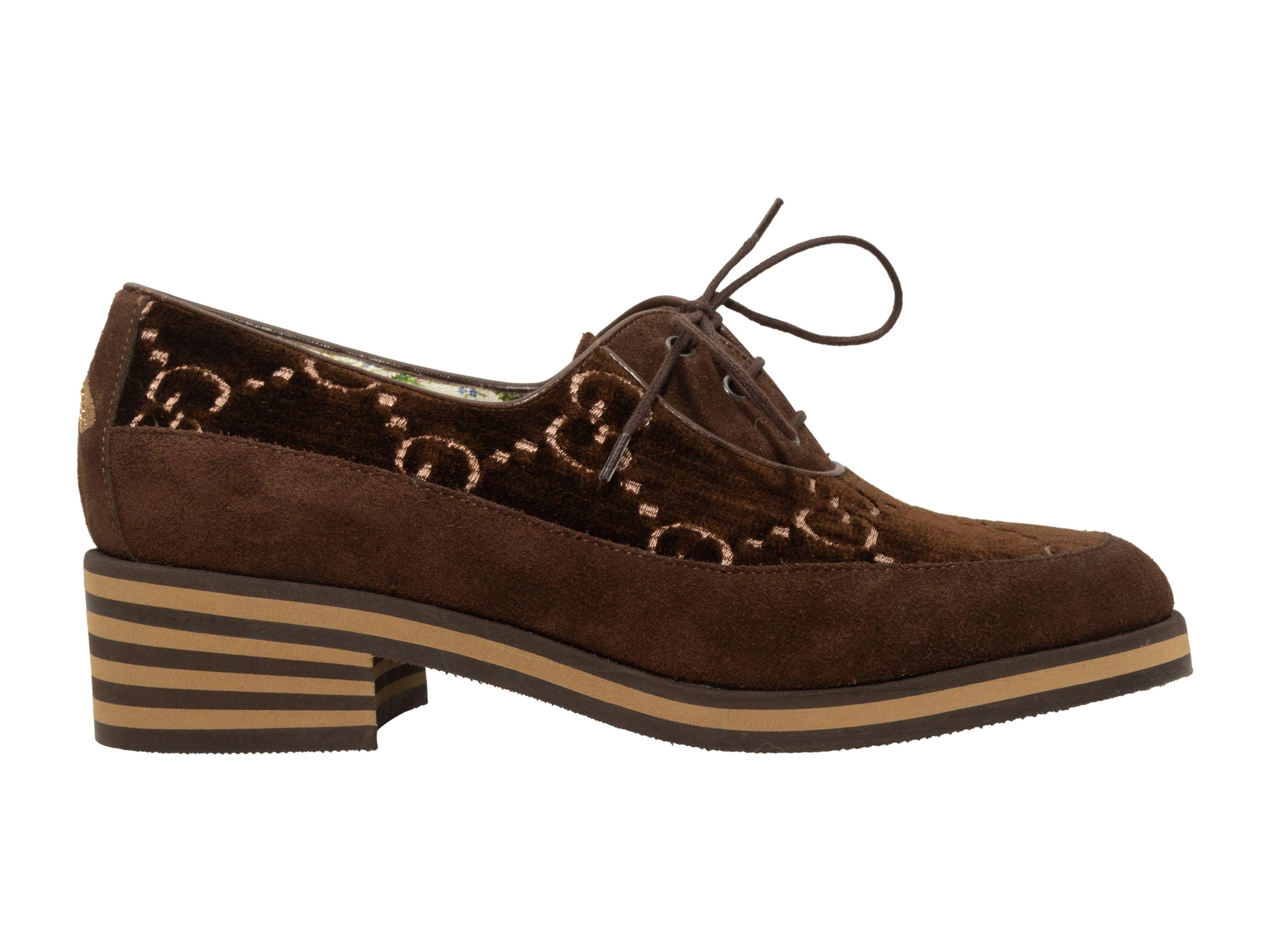 Women's Gucci  Brown Suede & Velvet Heeled Oxfords