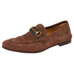 Gucci Brown Suede Web Horsebit Slip On Loafers Size 42