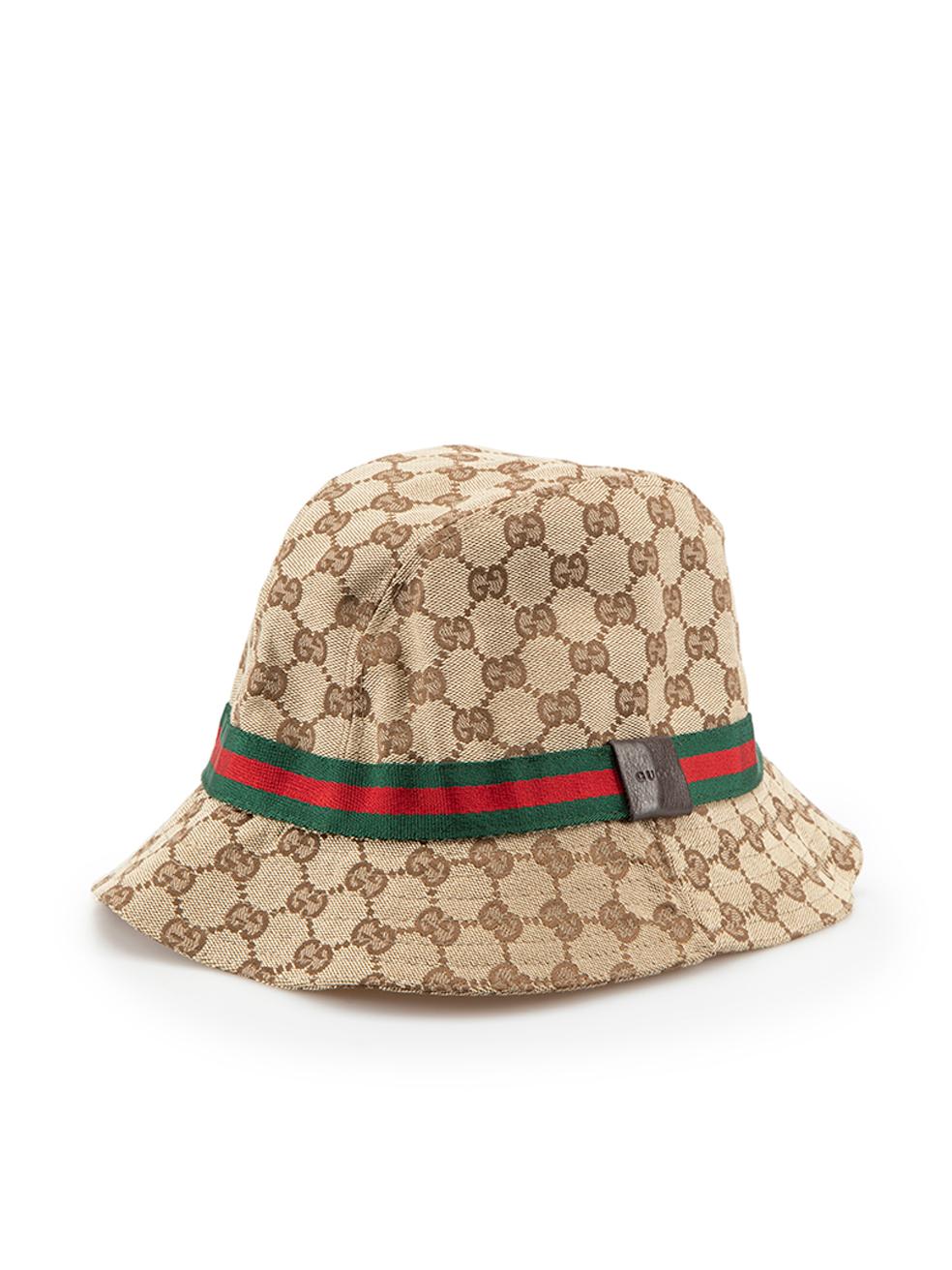 Gucci Brown Supreme GG Web Canvas Bucket Hat In Excellent Condition In London, GB