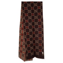GUCCI brown tan orange wool 2023 GG JACQUARD Muffler Scarf
