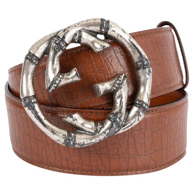 GUCCI brown textured leather BAMBOO GG BUCKLE Belt 85 at 1stDibs display picture 3