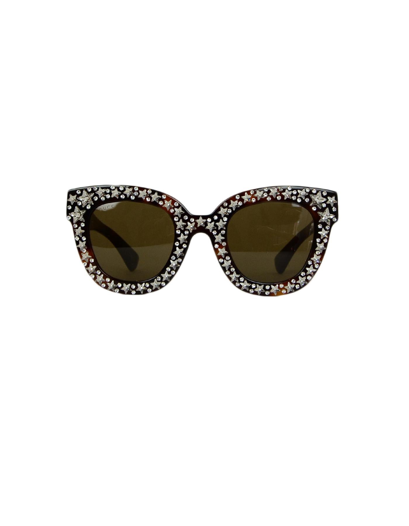 Gucci Brown Tortoise Cat Eye Acetate Sunglasses w/ Crystal Stars rt. $1,085 For at