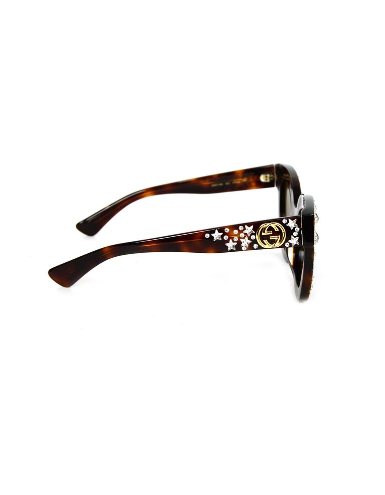 Gucci Brown Tortoise Cat Eye Acetate Sunglasses W Crystal Stars