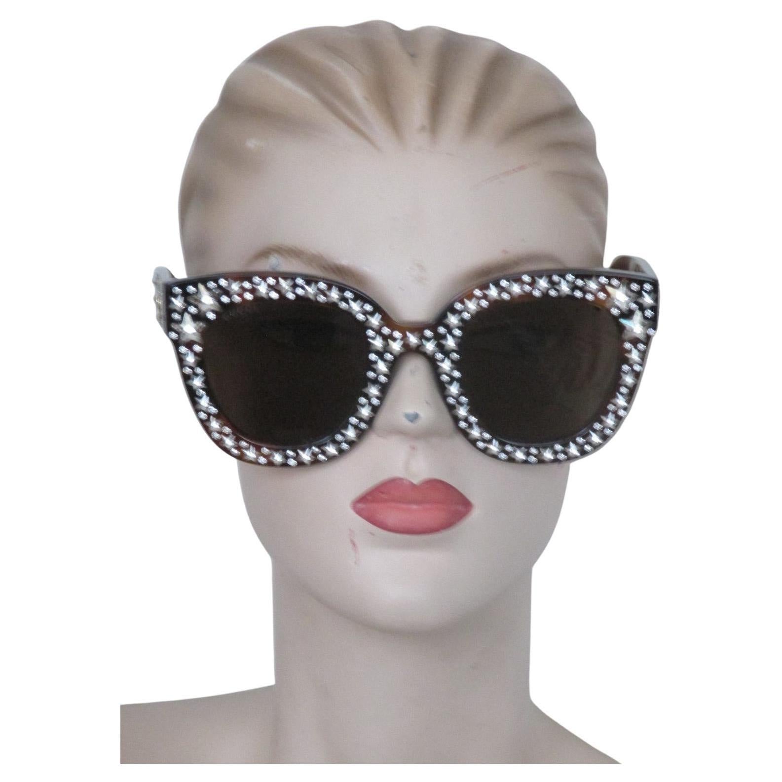 Gucci Brown Tortoise Cat Eye Sunglasses Crystal Stars 