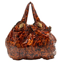 Gucci Brown Tortoise Print Patent Leather Large Hysteria Hobo
