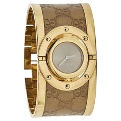 Used Gucci Brown Two Tone Stainless Steel Leather Twirl YA112434 Women's Wristwatch 3