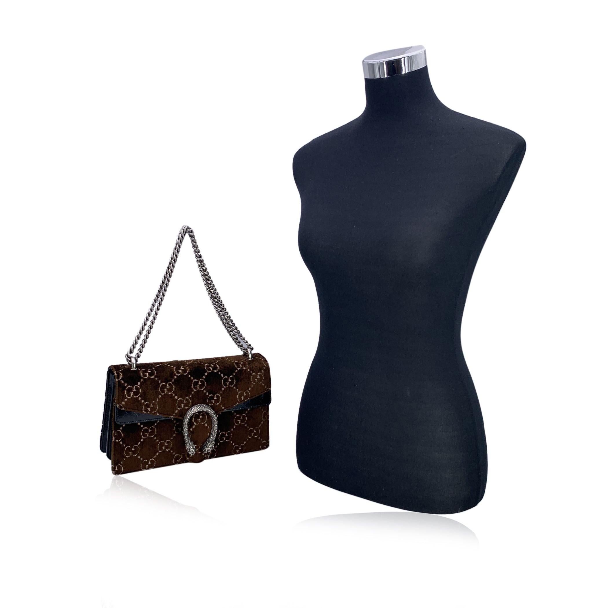 Black Gucci Brown Velvet Monogram GG Small Dionysus Shoulder Bag For Sale