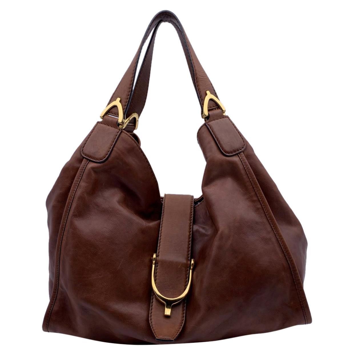 Gucci Brown Washed Leather Stirrup Hobo Bag Shoulder Bag For Sale at ...