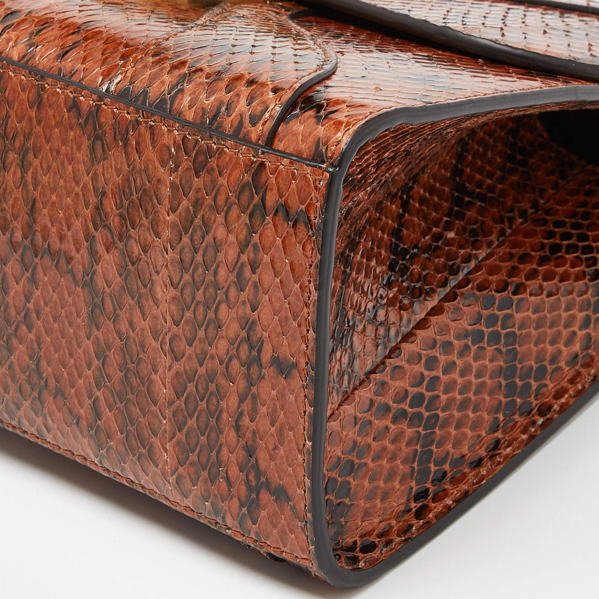 Women's Gucci Brown Watersnake Leather Osiride Top Handle Bag