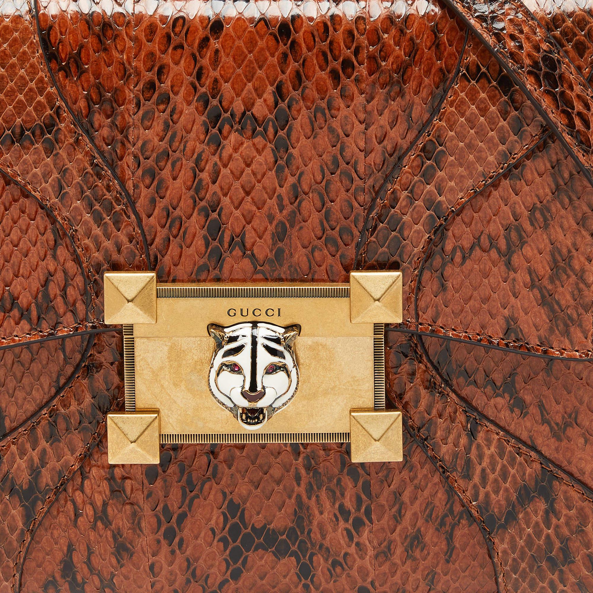 Gucci Osiride Top Handle Tasche aus braunem Wasserschlangenleder im Angebot 2