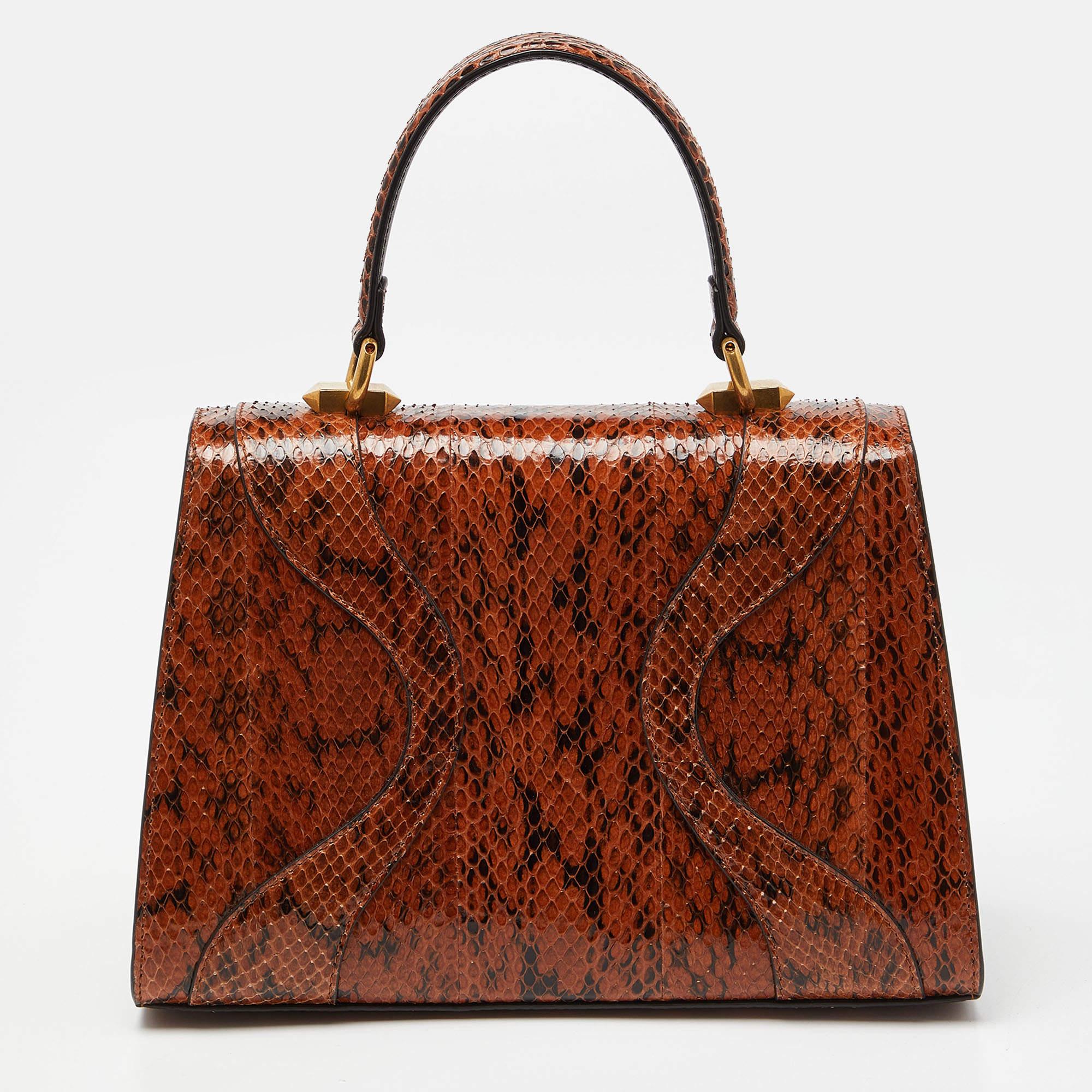 Gucci Osiride Top Handle Tasche aus braunem Wasserschlangenleder im Angebot 5