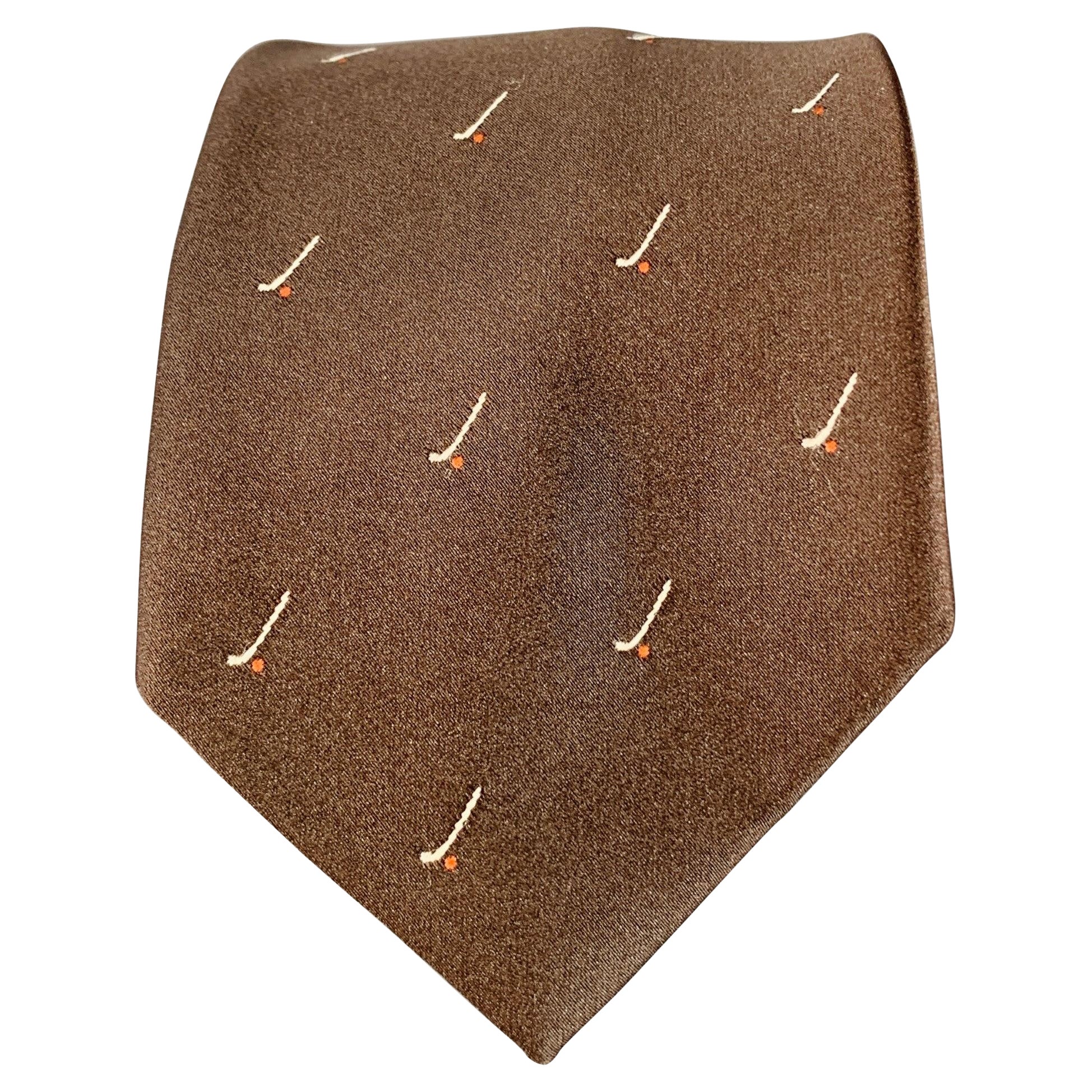 GUCCI Brown White Abstract Silk Skinny Tie