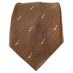 GUCCI Brown White Abstract Silk Skinny Tie