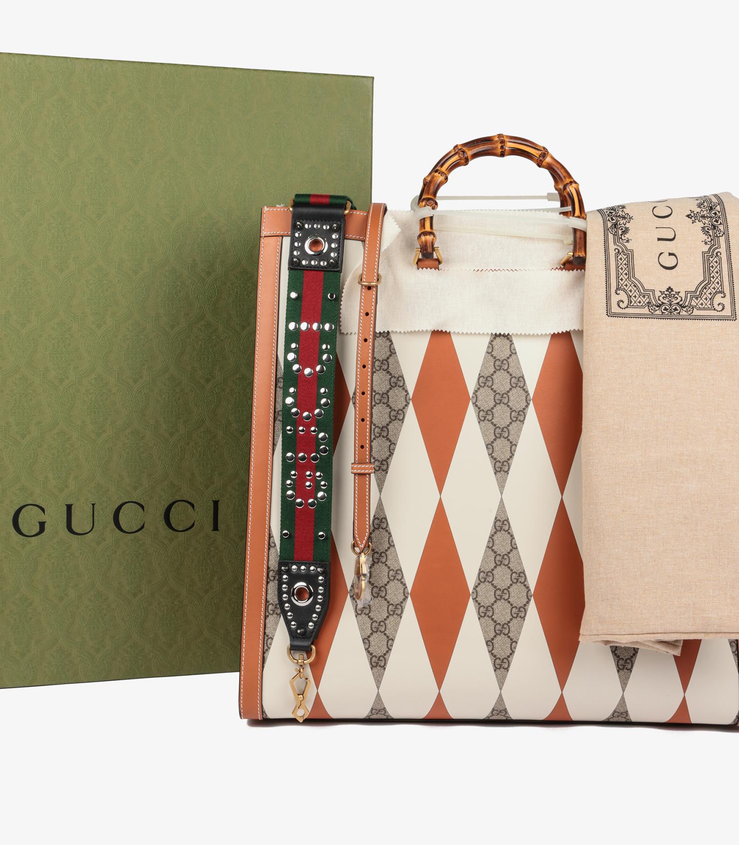 Gucci Brown, White & GG Supreme Coated Canvas Patchwork Maxi Diana For Sale 6