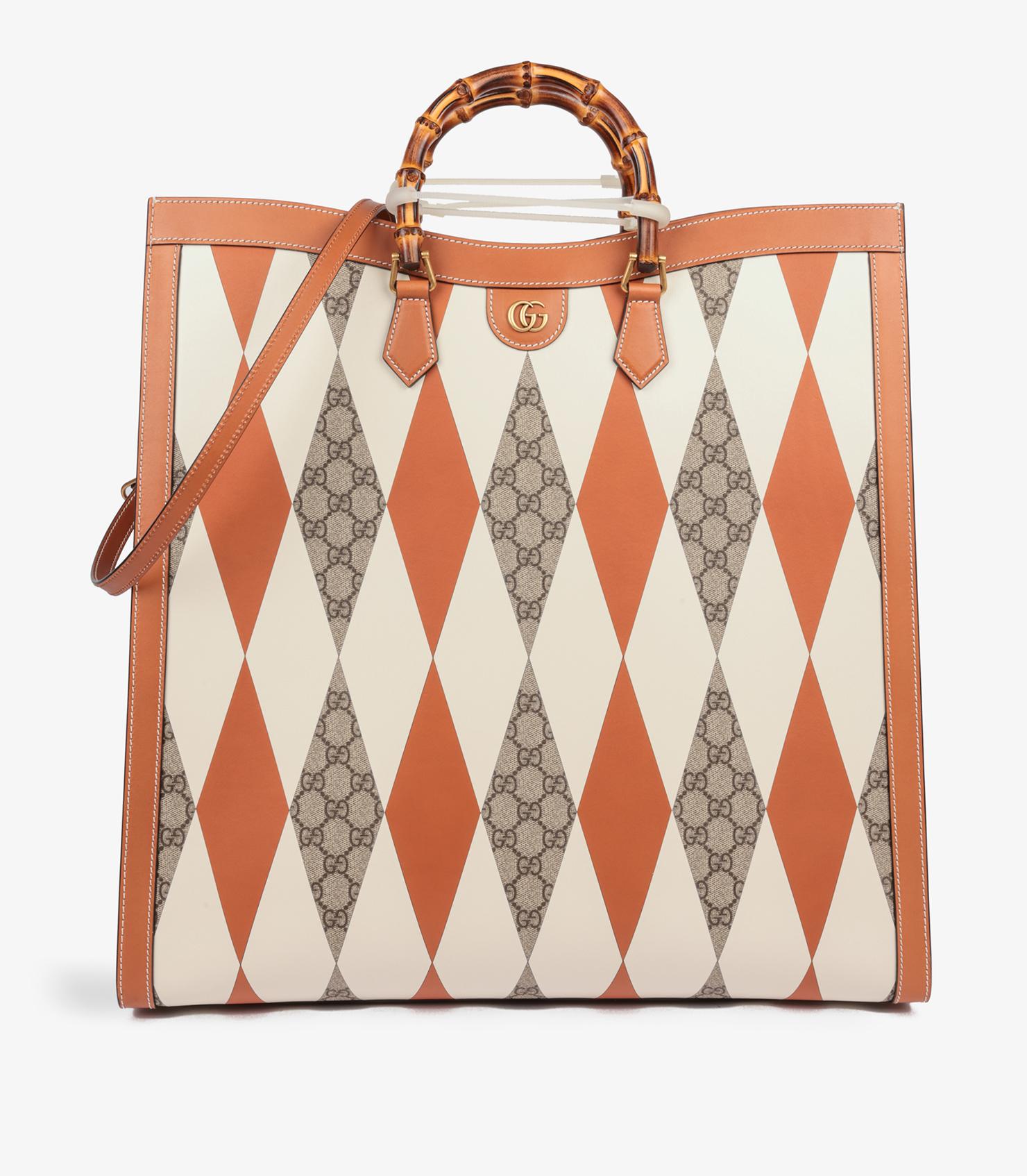 Gucci Brown, White & GG Supreme Coated Canvas Patchwork, Brown Calfskin Leather Maxi Diana

Brand- Gucci
Model- Maxi Diana 
Product Type- Crossbody, Shoulder, Tote
Serial Number- 719289.,525040
Age- Circa 2022
Accompanied By- Gucci Dust Bag, Box,