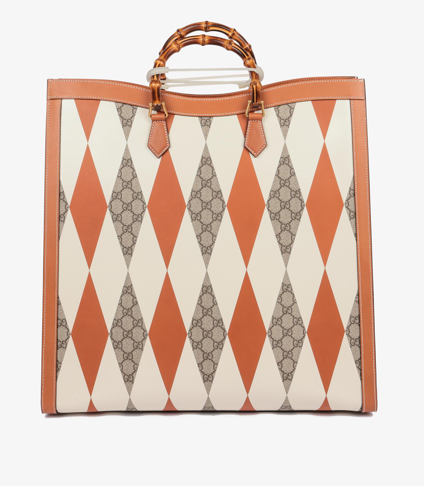 Women's or Men's Gucci Brown, White & GG Supreme Coated Canvas Patchwork Maxi Diana For Sale
