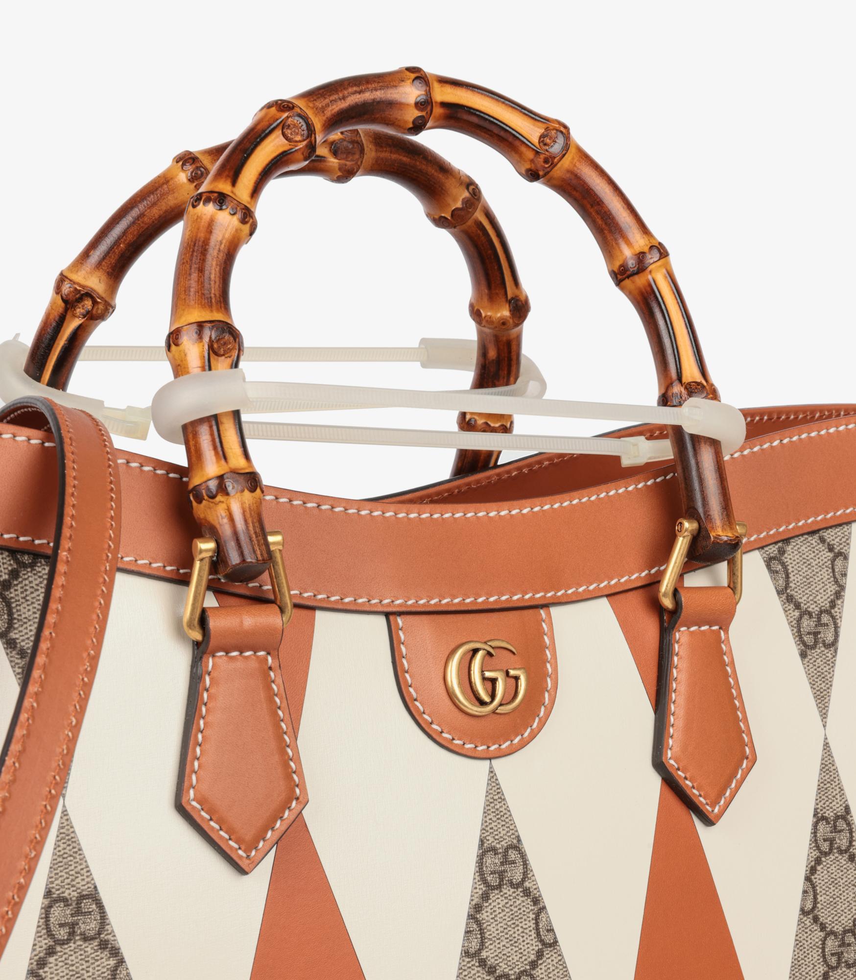 Gucci Brown, White & GG Supreme Coated Canvas Patchwork Maxi Diana For Sale 2