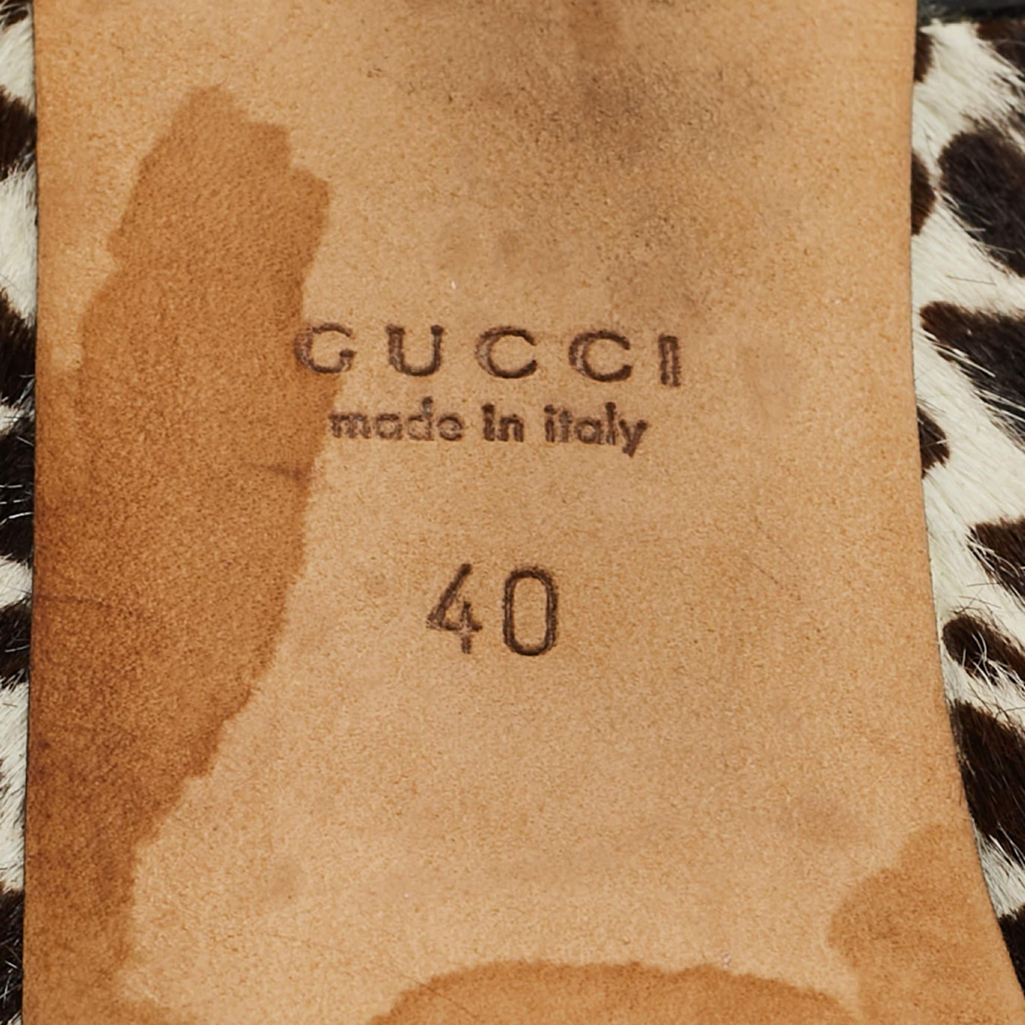 Gucci Brown/White Leopard Print Kalb Haar Sofia Plattform Slingback Pumps Größe 40 im Angebot 4
