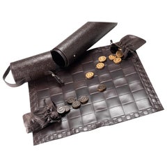 Gucci Brown Wood Leather Men's Women's Travel Checkers Board Game W/Storage Case