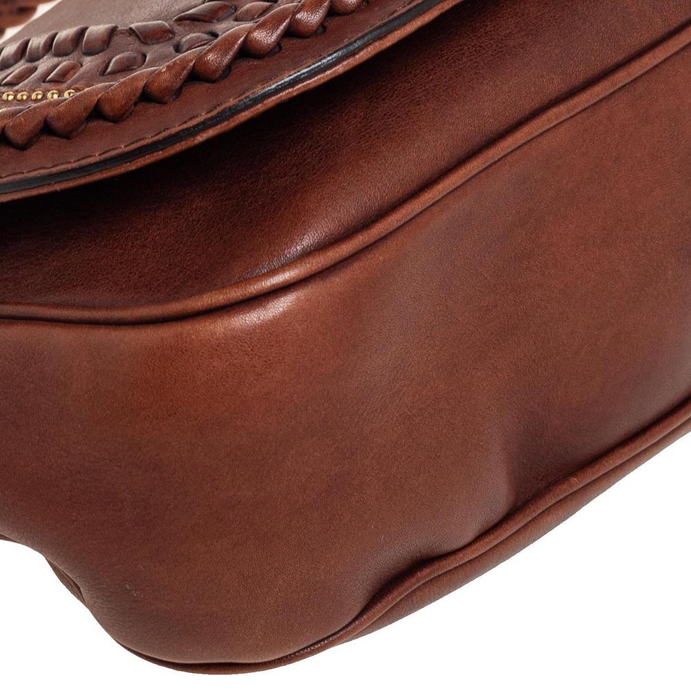 Gucci Brown Woven Leather Medium Handmade Shoulder Bag 5