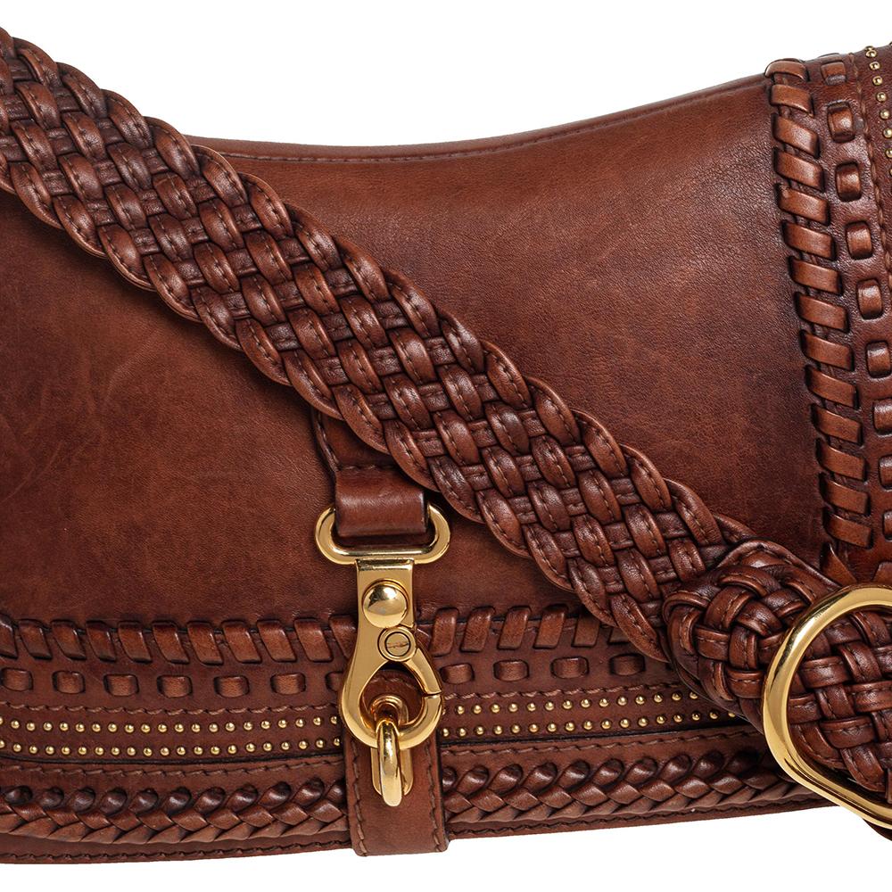 Women's Gucci Brown Woven Leather Medium Handmade Shoulder Bag