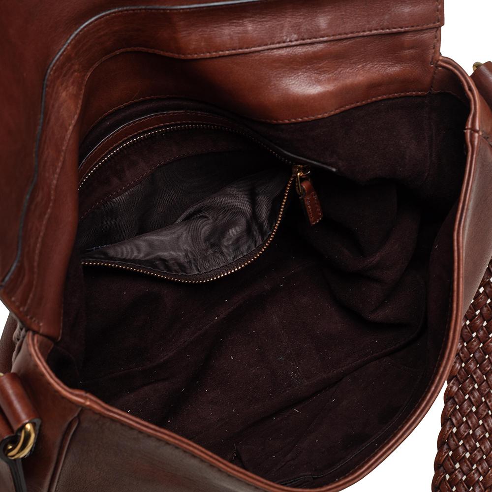 Gucci Brown Woven Leather Medium Handmade Shoulder Bag 3