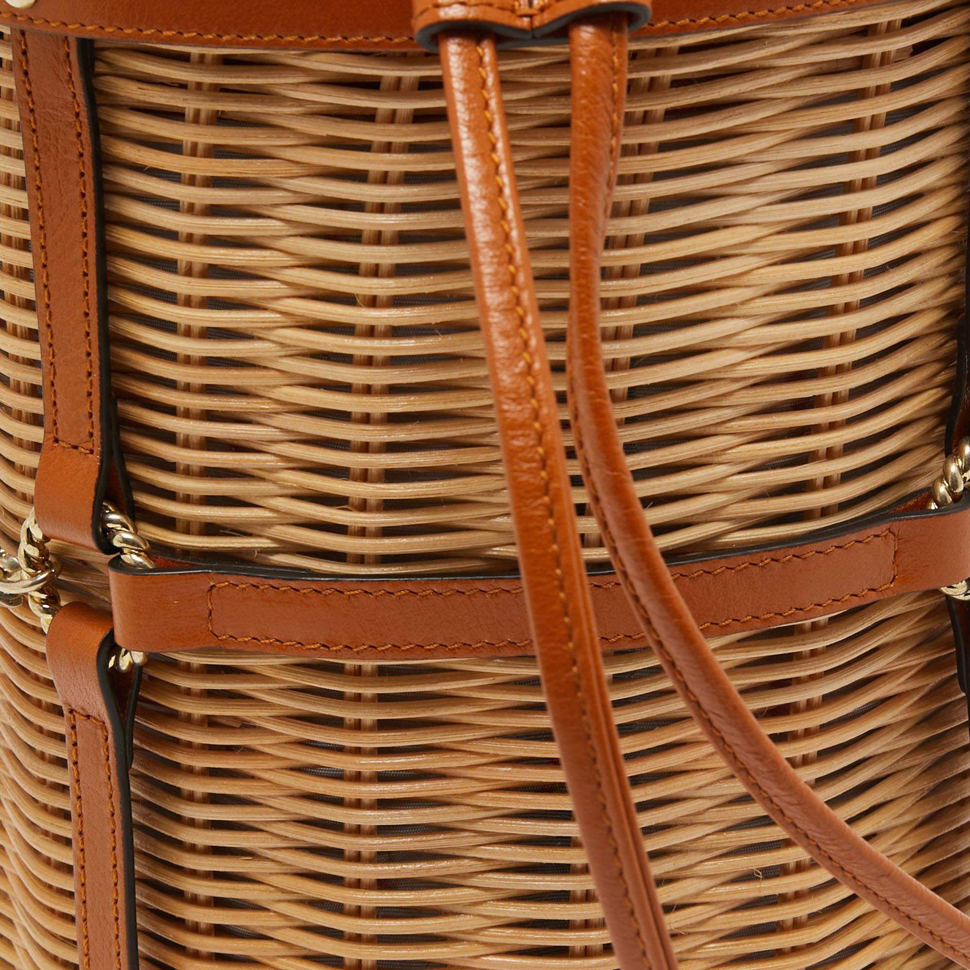 Gucci Brown Woven Rattan and Leather Cestino Wicker Bag 2