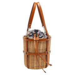 Gucci Brown Woven Rattan and Leather Cestino Wicker Bag