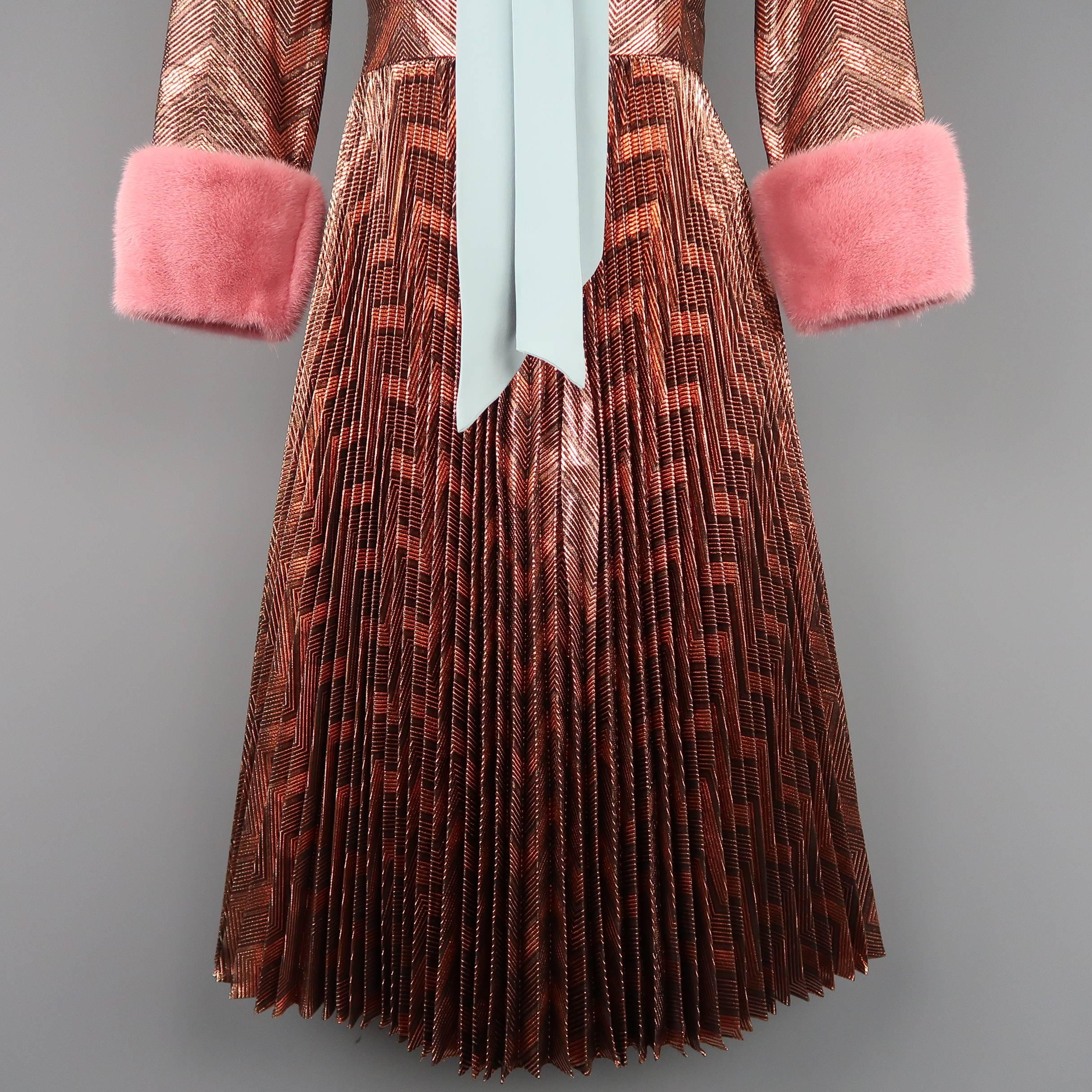 Women's Gucci Brown Zig Zag Lurex Plissé Runway Dress, Fall 2015 