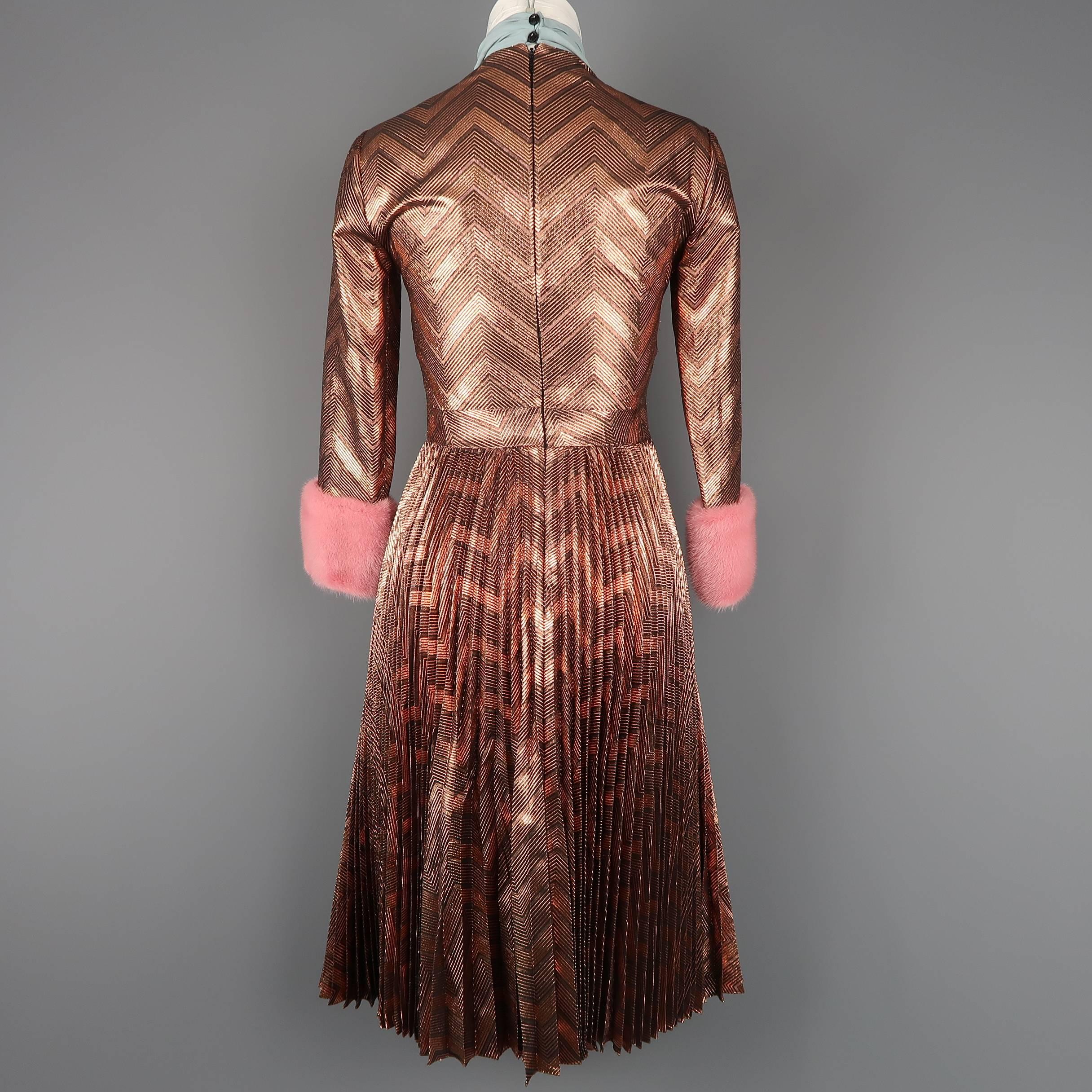 Gucci Brown Zig Zag Lurex Plissé Runway Dress, Fall 2015  3