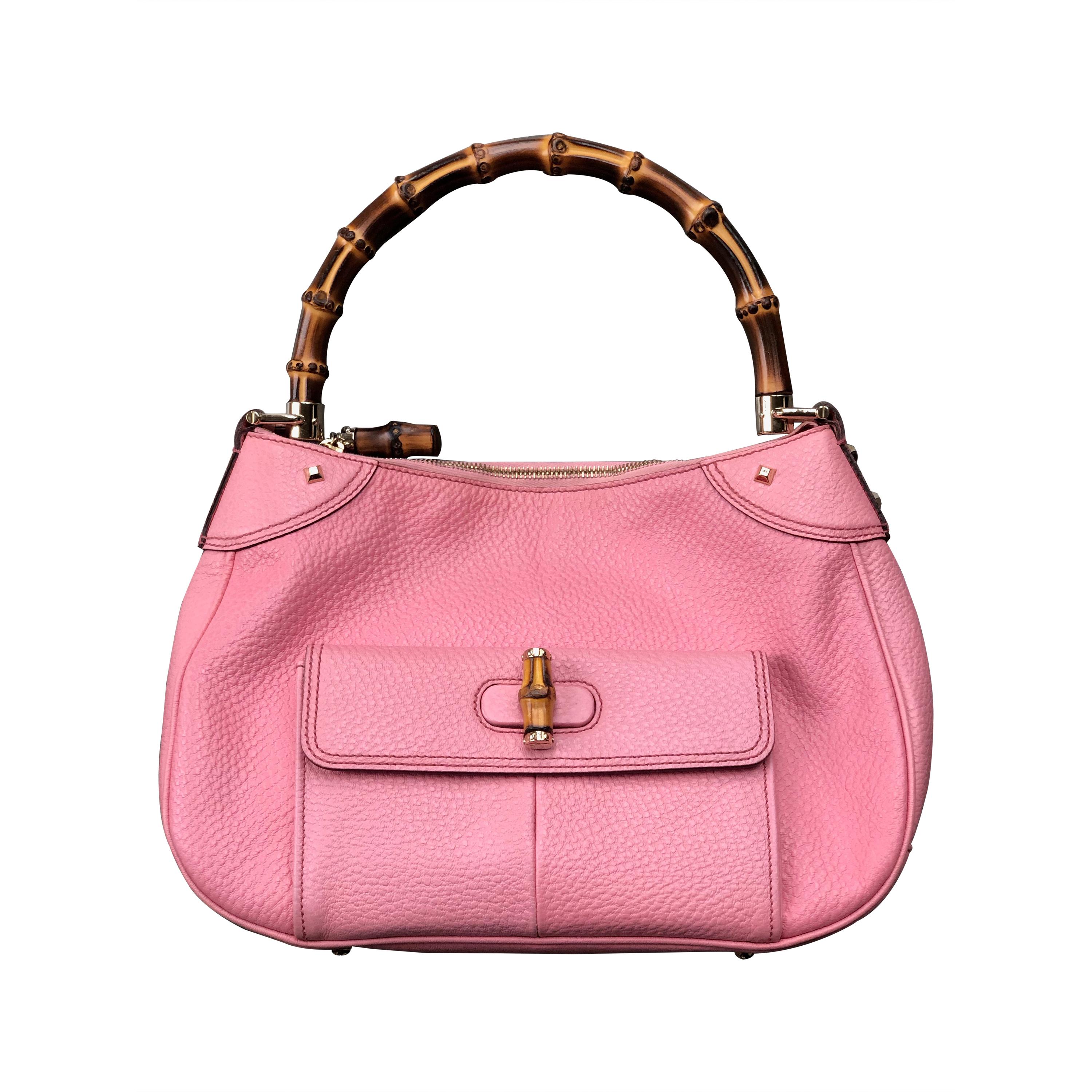 Gucci Bubblegum Pink Leather Handbag with Bamboo Handle For Sale at 1stDibs